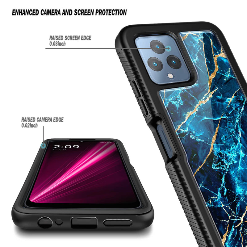 NZND Case for T-Mobile REVVL 6 5G / REVVL 6X 5G with [Built-in Screen Protector], Full-Body Shockproof Protective Rugged Bumper Cover, Impact Resist Phone Case (Marble Design Sapphire) Marble Design Sapphire