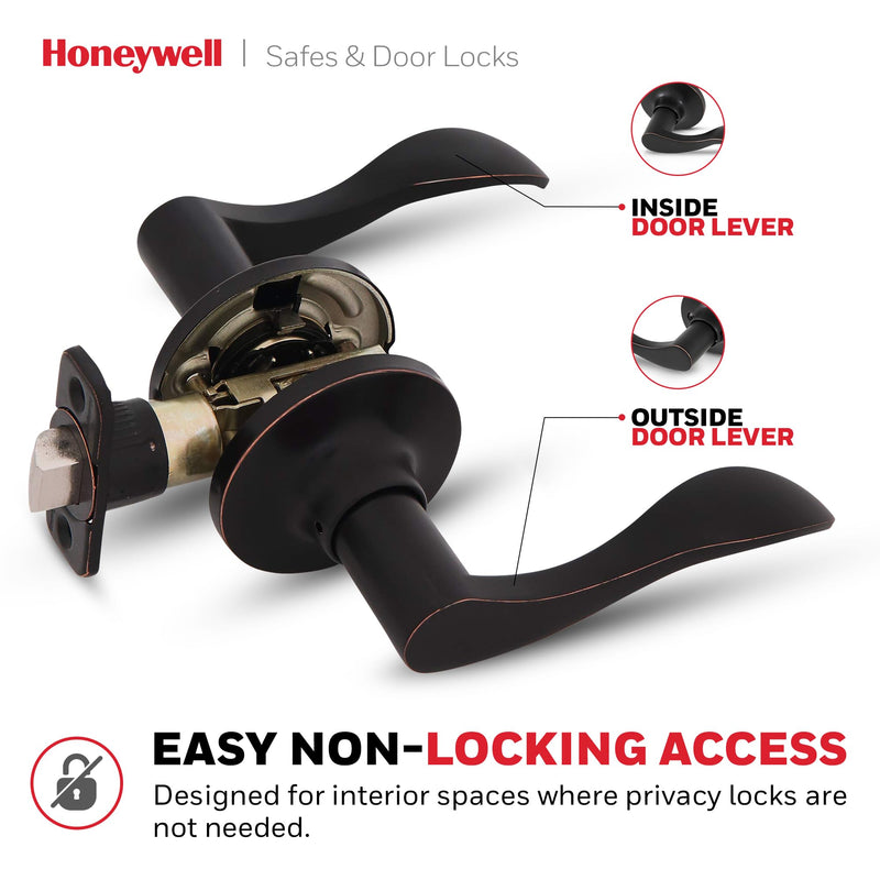 Honeywell Safes & Door Locks - Wave Lever Door Handle with Non-Locking Interior - Passage Front Door Lever is Ideal for Closets & Hallways - 6.88" L x 2.75" W Inches - Oil Rubbed Bronze - 8106403