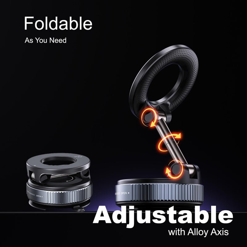 Magnetic Phone Holder for Car,Vacuum Suction Cup Phone Mount,Magsafe Car Mount for iPhone, No Need Charge,Folding Holder for iPhone and Android Black