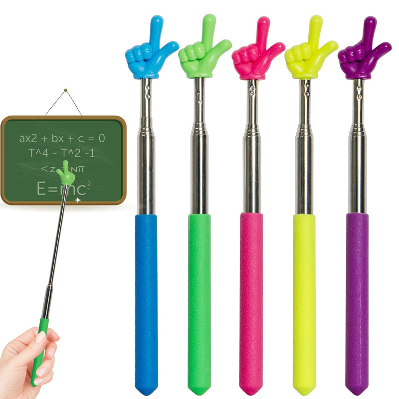 5 Pcs Retractable Teacher Pointer Sticks - Hand Pointer Stick, Engaging Colors, Finger Pointing Sticks for Classroom Essentials Reading and Presentations (5 Pack :Dark) 5 Pack :Dark