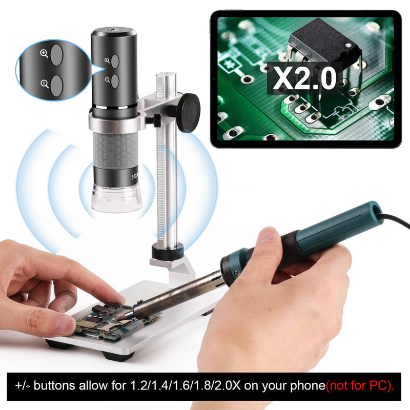 4K Microscope with Professional Stand + Case for iPhone Android PC, 50-1000X Digital USB Microscope Endoscope HD Camera for All Cellphones iPad Android Tablet Windows Mac Chrome Linux Grey/Black
