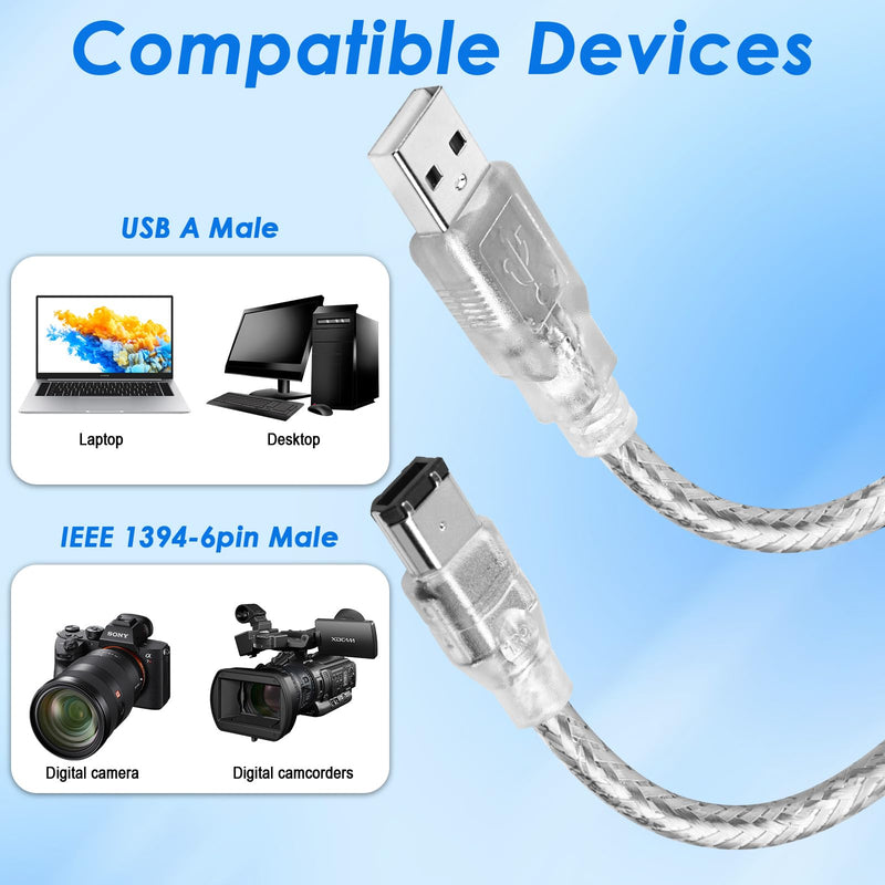 6ft Firewire to USB Adapter Cable 6 Pin IEEE 1394 Male to USB 2.0 Male Adaptor Convertor Firewire 400 1394-a to USB A Connector Cord for Digital Camera Printer Scanner Hard Disk
