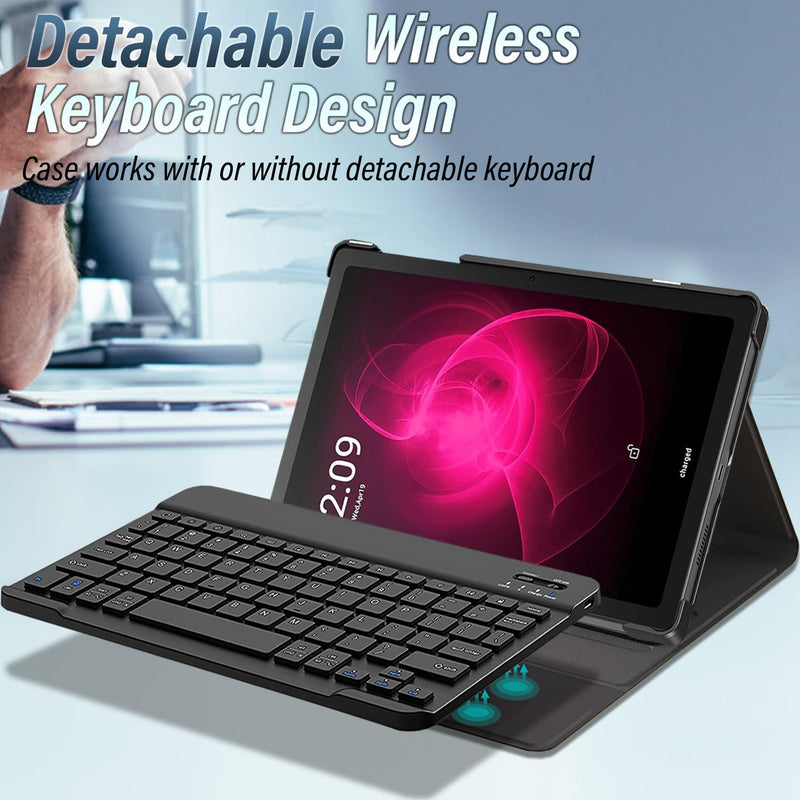 Case with Keyboard for T-Mobile Revvl Tab 5G 10.36 inch Tablet 2023 Released, Slim PU Stand Cover with Magnetically Detachable Wireless Bluetooth Keyboard (Black) Black