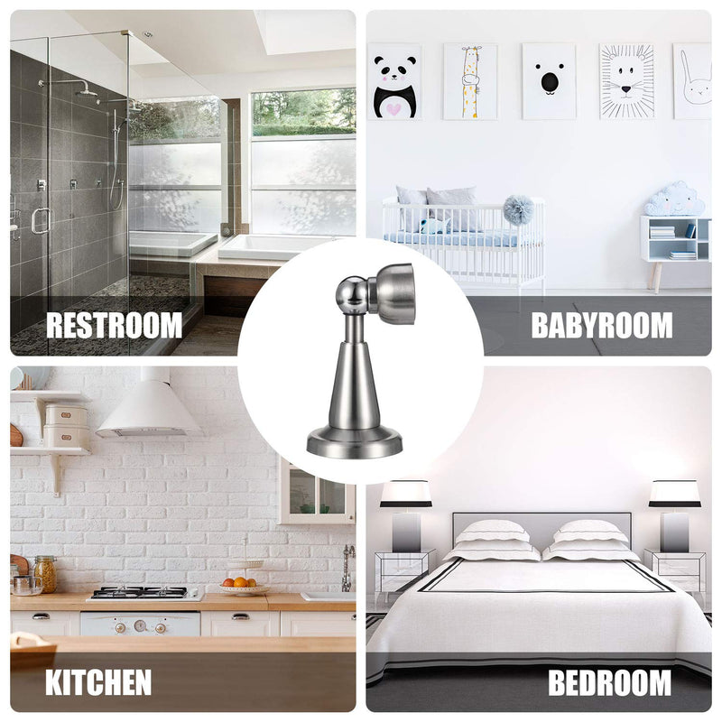 Blulu 4 Pack Magnetic Door Stopper Soft-Catch Stainless Steel Magnetic Door Catch Heavy Duty Wall Mounted & Floor Mounted Doorstops Holder for Keeping Open, Silver