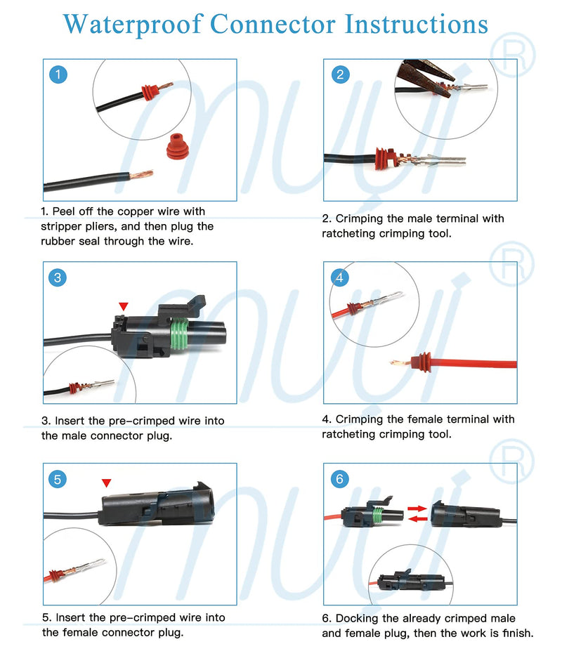 MUYI 10 Kit 2 Pin Waterproof Connector for 20-14 AWG Wire Harness 2.5mm Series Automotive Electrical Plugs with Replacement Terminal Pins Sockets and Spudger 2 pin way