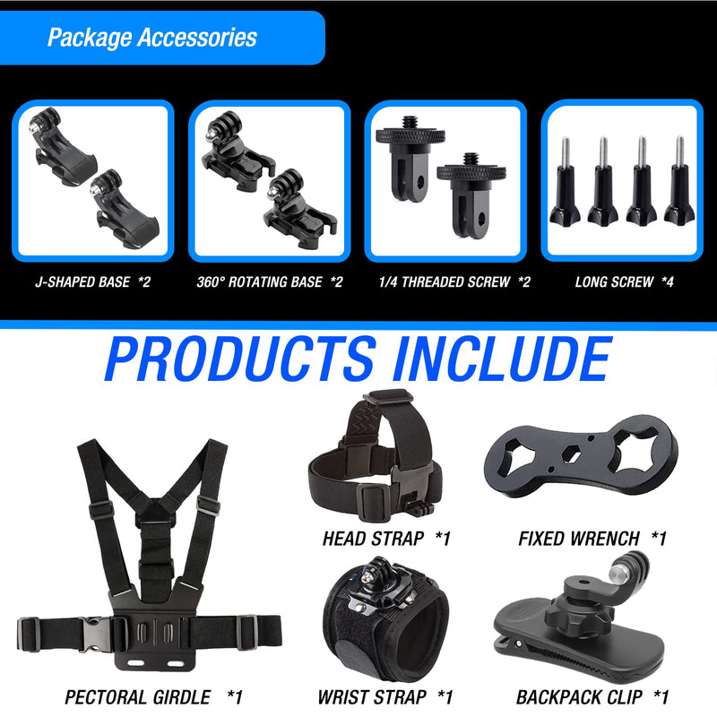 Accessories Kit for Insta360 One X3 X2 X RS R GO 2, Head Strap Mount + Chest Mount Harness + Backpack Clip Holder + 360°Rotating Wrist Strap Compatible for GoPro Hero 12 11 10 9 8 7 Chest Mount Harness for Insta360