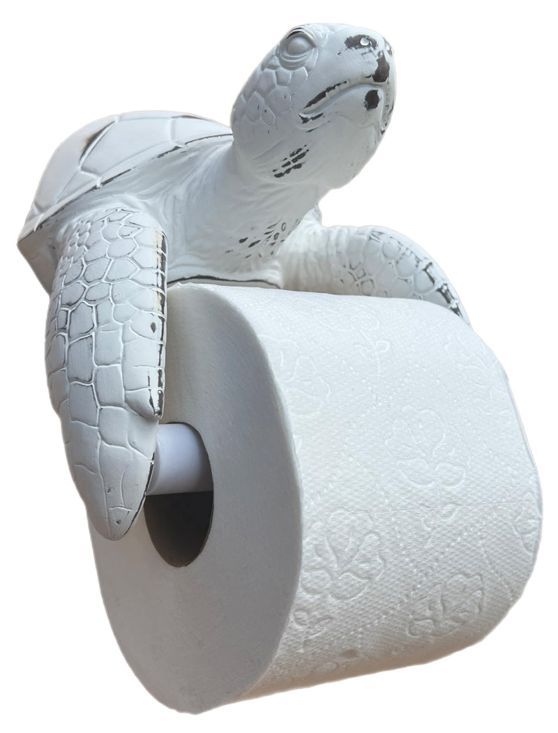 Sea Turtle Wall Mount Toilet Paper Roll Holder Rustic Beach Coastal Decor - Distressed White Finish