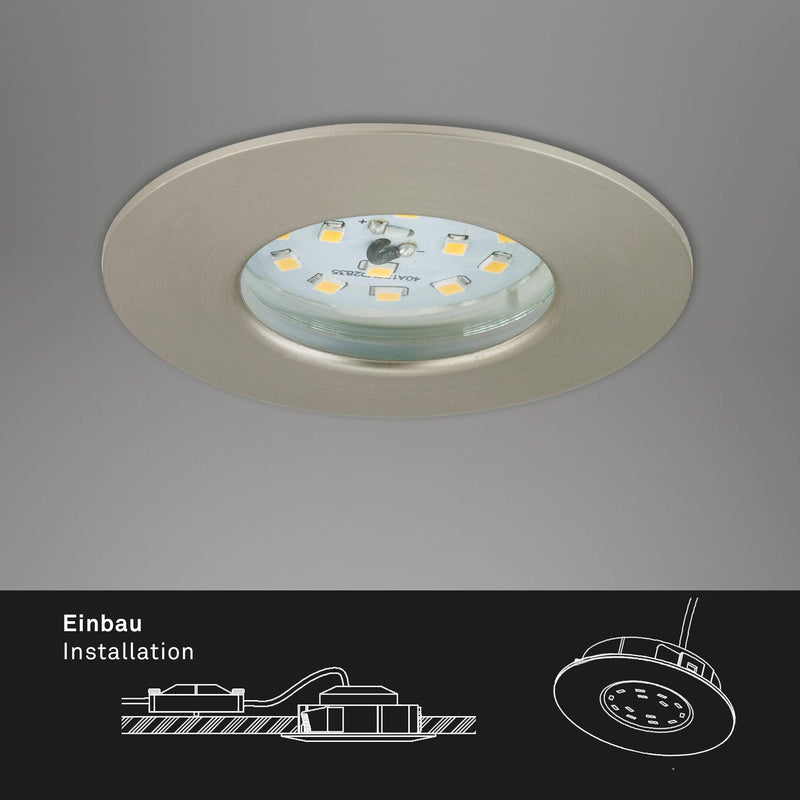 Briloner LED, Small mounting Depth, 230V, Set of 3, Ceiling Light, Downlight, Bathroom recessed lamp, Integrated, 5 W, Satin Nickel Matt-nickel