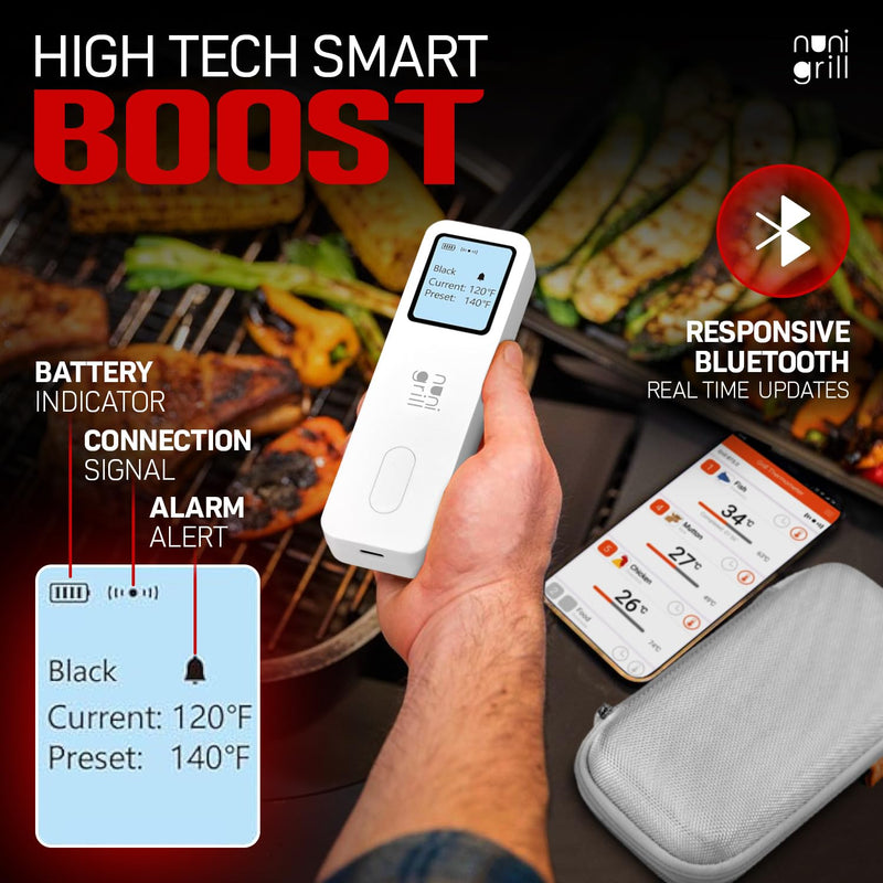 Smart Wireless Meat Thermometer- Digital Meat Thermometer for Smoker, Grilling & Oven Smartphone App Digital Meat Thermometer Wireless, 200ft Range, Rechargeable (One Probe) One Probe
