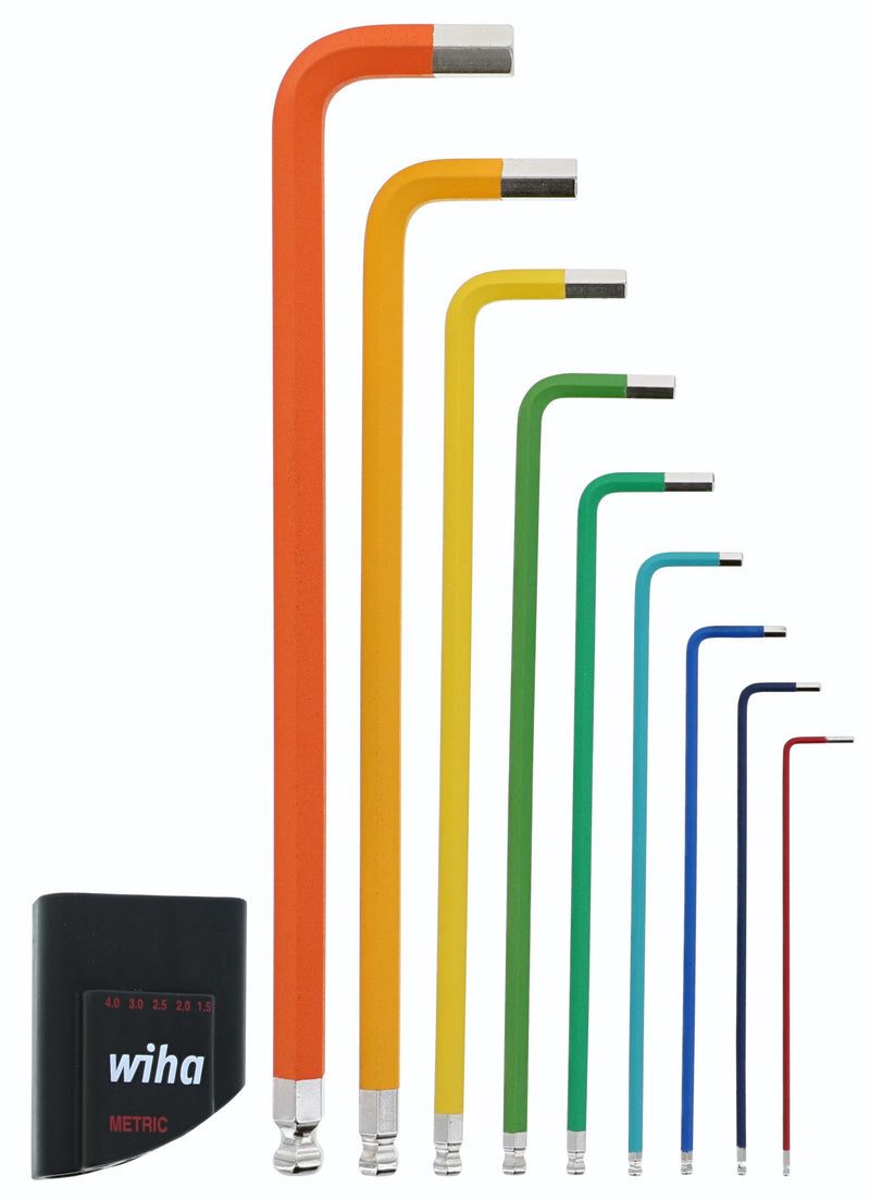 Wiha 66980 Ball End Hex L-Key Set, 9 Piece, Metric, Color Coded, Textured Grip, Includes Holder Hex L-Key Metric Color Coded Set, 9 piece