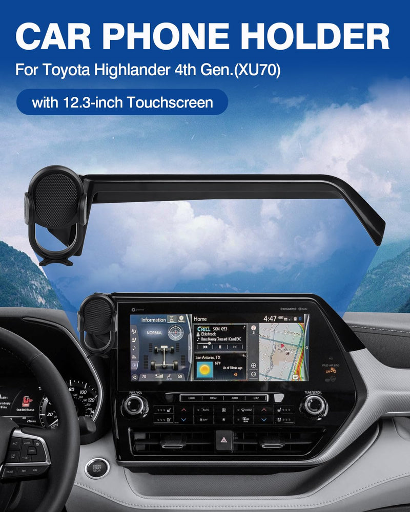 Autorder Custom Fit for Car Phone Holder 2020 2021 2022 Toyota Highlander Lmited/Platinum Accessories Phone Mount 12.3" Screen Cell Phone Automobile Cradles Hands-Free 360 Degree Rotation Toyota Highlander 20-22 12.3-inch