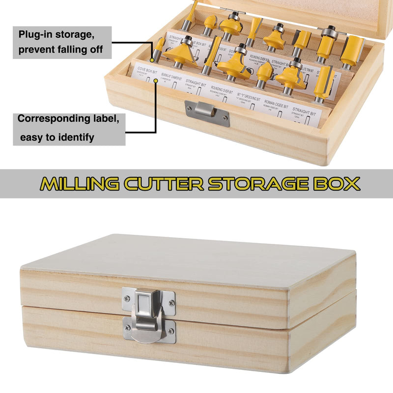 Gueenky 15 pieces cutter for router 6.35 mm shank, router cutter set, tungsten carbide router with shaft 1/4 inch, router set with wooden case for woodworking