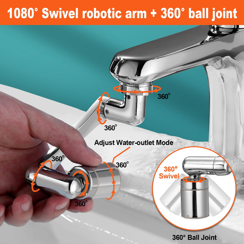 Spurtar 2 PCS 1440° Sink Faucet Extender for Toddlers in Bathroom Kitchen, Silver Rotatable Faucet Aerator Swivel Water Attachment, Tap Head Replacement,for G 1/2", 55/64",15/16" 2PCS Silver