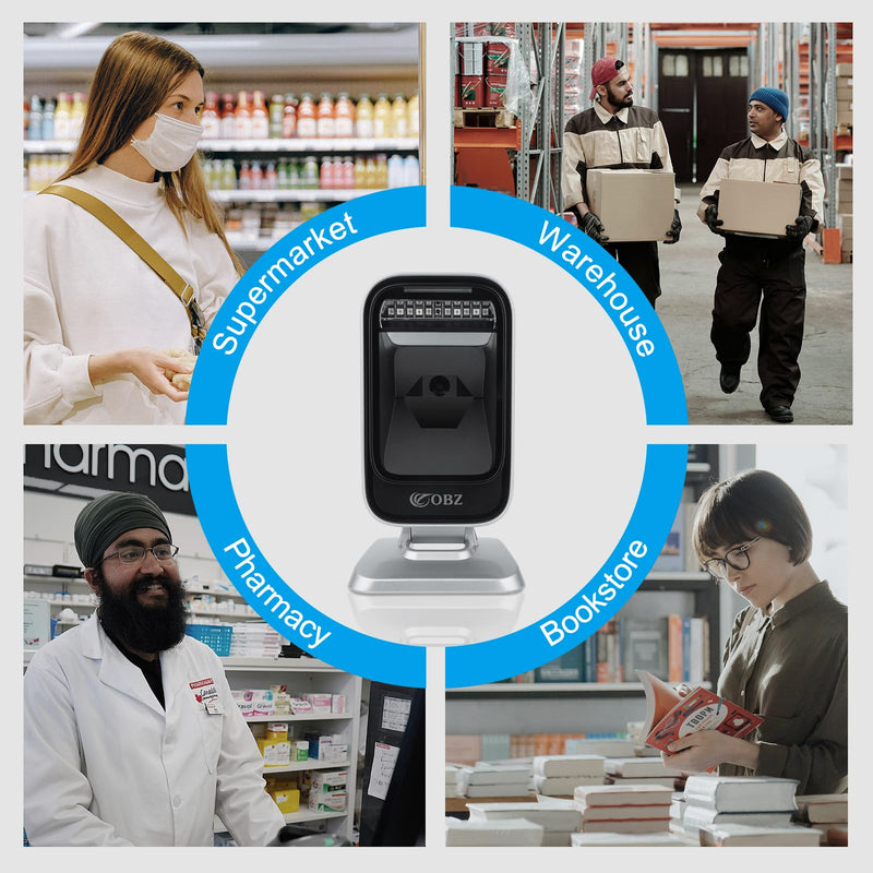 OBZ 1D 2D QR Hands-Free Barcode Scanner Omnidirectional Wired USB Desktop Barcode Reader 1D 2D PDF417 Data Matrix Image Sensing for Warehouse, Supermarket, Retail Store, Bookstore Pos System Upgrade 1D 2D Desktop Barcode Scanner-RK