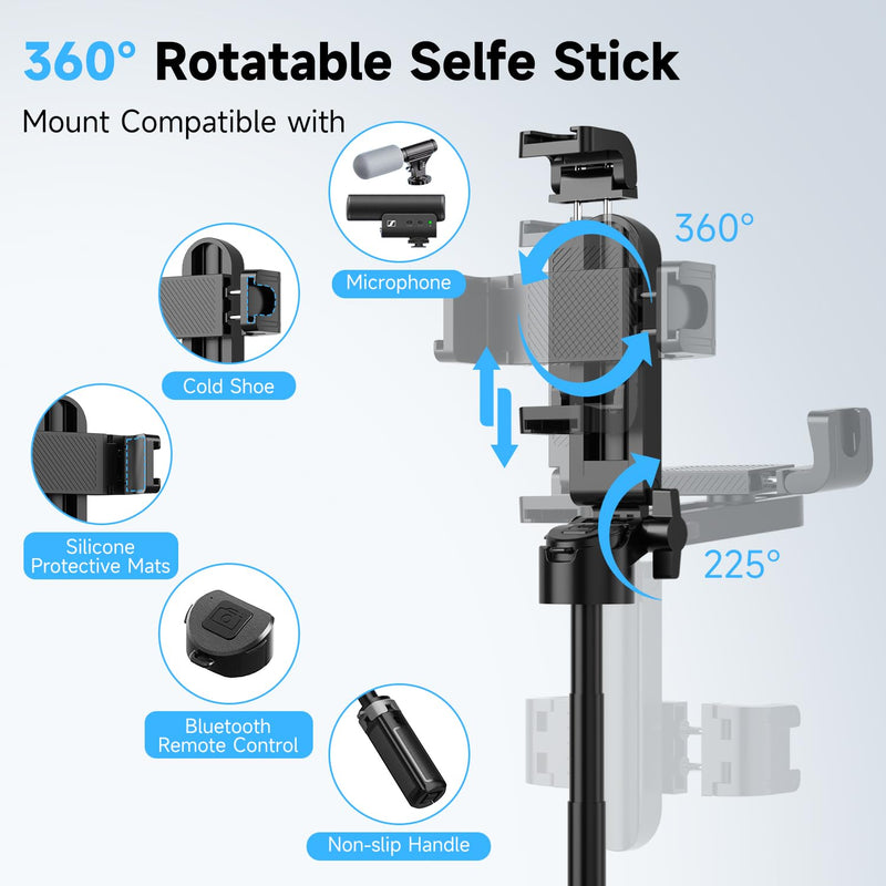 Phone Tripod, Selfie Stick with Light, 3-in-1 Mini Tripod with Wireless Detachable Remote Control & 2 Fill Light, Portable Travel Tripods for Vlog Photography Livestreaming Video Recording