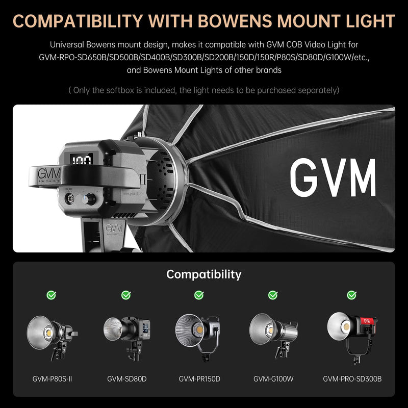GVM Lighting Soft Boxes Bowens Mount with Honeycomb Grid, Speedlight Umbrella Softbox Foldable with Carrying Bag for Studio Photography Speedlite Flash