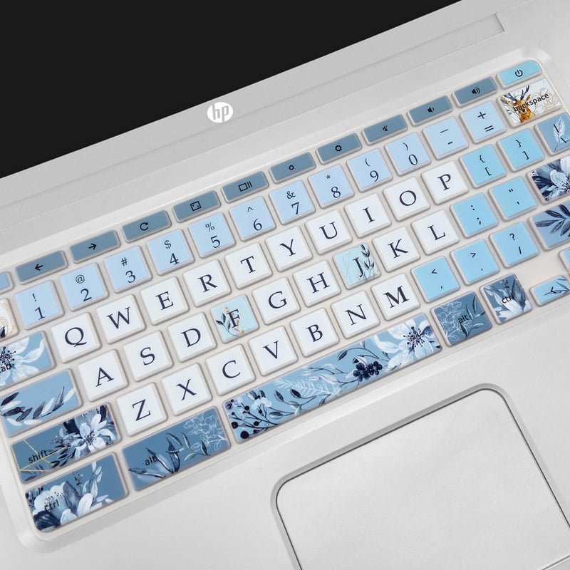 Silicone Keyboard Cover for HP Chromebook 11 x360, Chromebook 11 G2/G3/G4/G5/G6 EE/G7 EE, HP Chromebook 14-ca 14-ak 14-X Series, HP Chromebook 14 G2 G3 G4, Gray Blue Flower