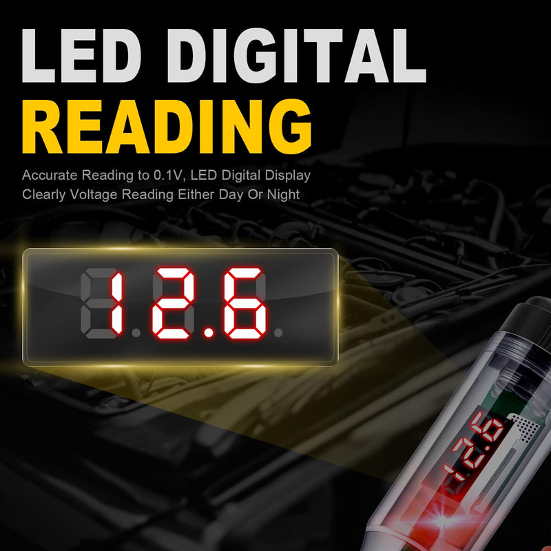 Automotive Test Light 5-90V Digital LED Circuit Tester with Voltage Display, Auto Bidirectional Light Tester, Electrical Voltage Tester with Extended Spring Wire & Probe for Car/RV/Vehicles Basic 90V LED Digital Display