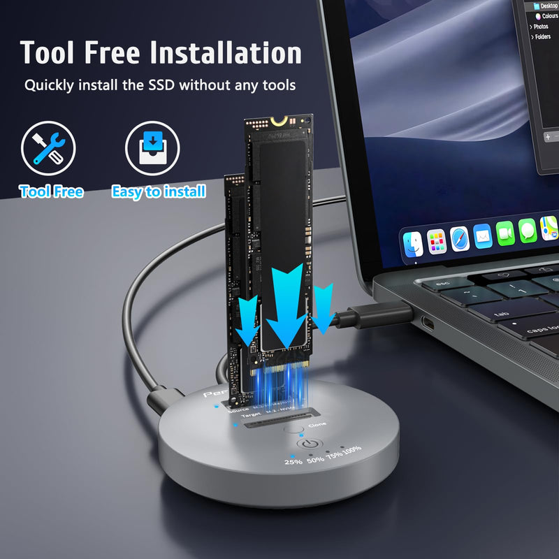 M.2 NVMe SSD Cloner Dock,10Gbps Dual-Bay NVMe to USB Enclosure,Supports Offline Clone,UASP,USB 3.2 Gen 2 SSD Enclosure Adapter,M.2 Docking Station for SSDs Size 2230/2242/2260/2280/22110,Support 2x8TB