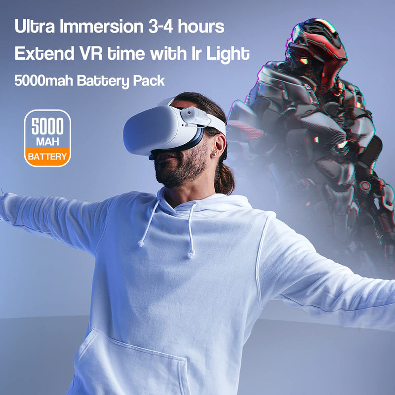 Hanpusen Battery Pack with Ir Light for Oculus Quest 2, Ir Illuminator Infrared Light with 5000mAh Charger for Quest 2 Accessories, Enhance Tracking in Dark Extended 2-4 Hours Play Time 5000mAh + Ir Light