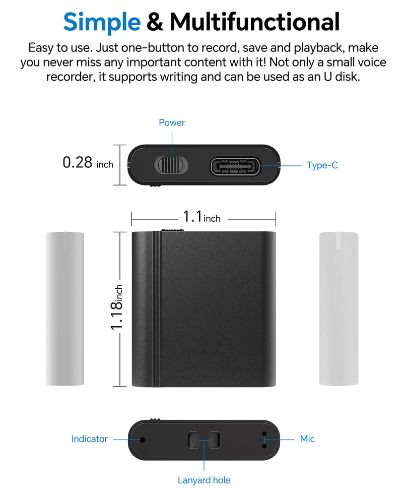 yvn 128GB Digital Voice Recorder - Voice Activated Recorder with Playback, Audio Recording Device for Lectures Meetings, USB C Dictaphone Sound Tape Recorder