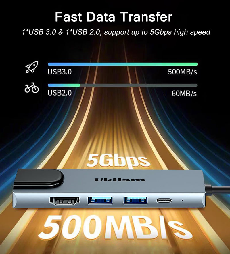 USB C Hub Ethernet HDMI Adapter,5 in 1 Docking Station with 4K HDMI, RJ45 Ethernet, USB 3.0/2.0, PD 100W, USB C, LAN Dongle for MacBook Pro/Air, iPad Pro, XPS, etc 5-in-1