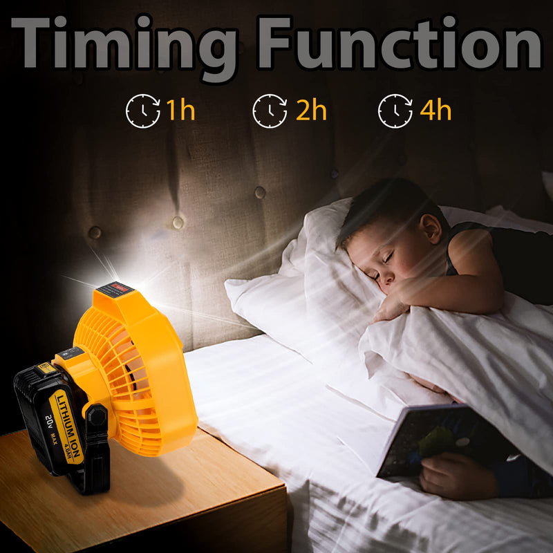 Taingwei Portable Fan with Remote for Dewalt 20v 60v Battery,Battery Operated Fan with 3 Energy Efficient Speed Settings and Dimmable Led Light for Camping,Emergency and Job Site(Tool Only) Camping Fan