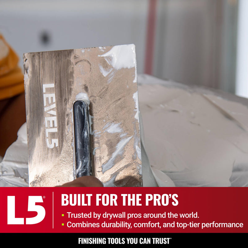 LEVEL5 12" x 4.75" 0.7 MM Flat Drywall Trowel | Triple-Hardened Stainless Steel, High-Impact Handle | Sheetrock Gyprock Wall-Board Plasterboard | 4-961 12"