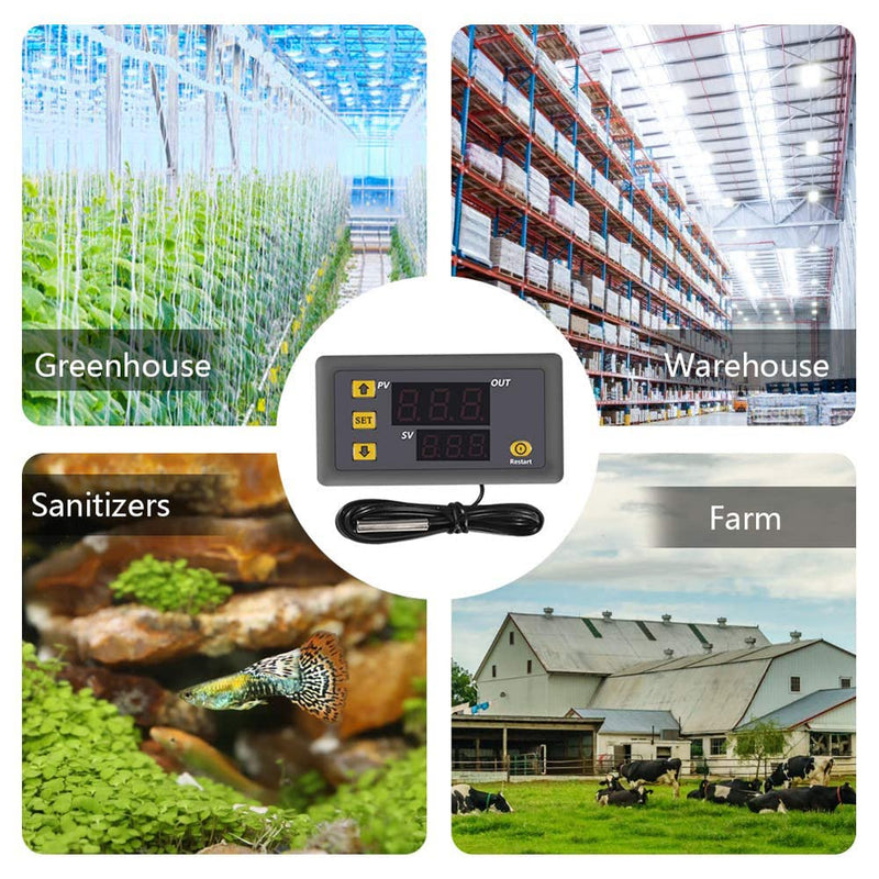 Greluma 2 Pcs W3230 DC 12V Digital Temperature Controller, 20A LED Display, Thermostat Control Switch with NTC 10K Sensor Probe, Range from -50℃ to 110℃
