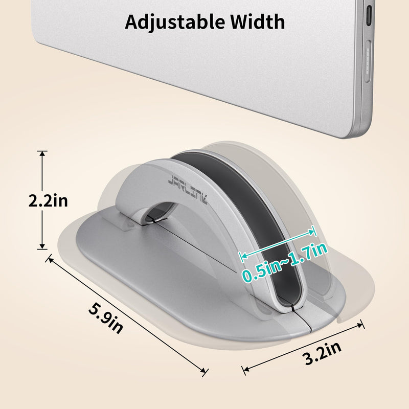JARLINK Aluminum Body Vertical Laptop Stand, Adjustable Desktop Stand Holder, Space Saving Laptop Holder Compatible with MacBook/iPad/Surface/Samsung/HP/Dell/Chromebook/Gaming Laptops (Silver) Silver