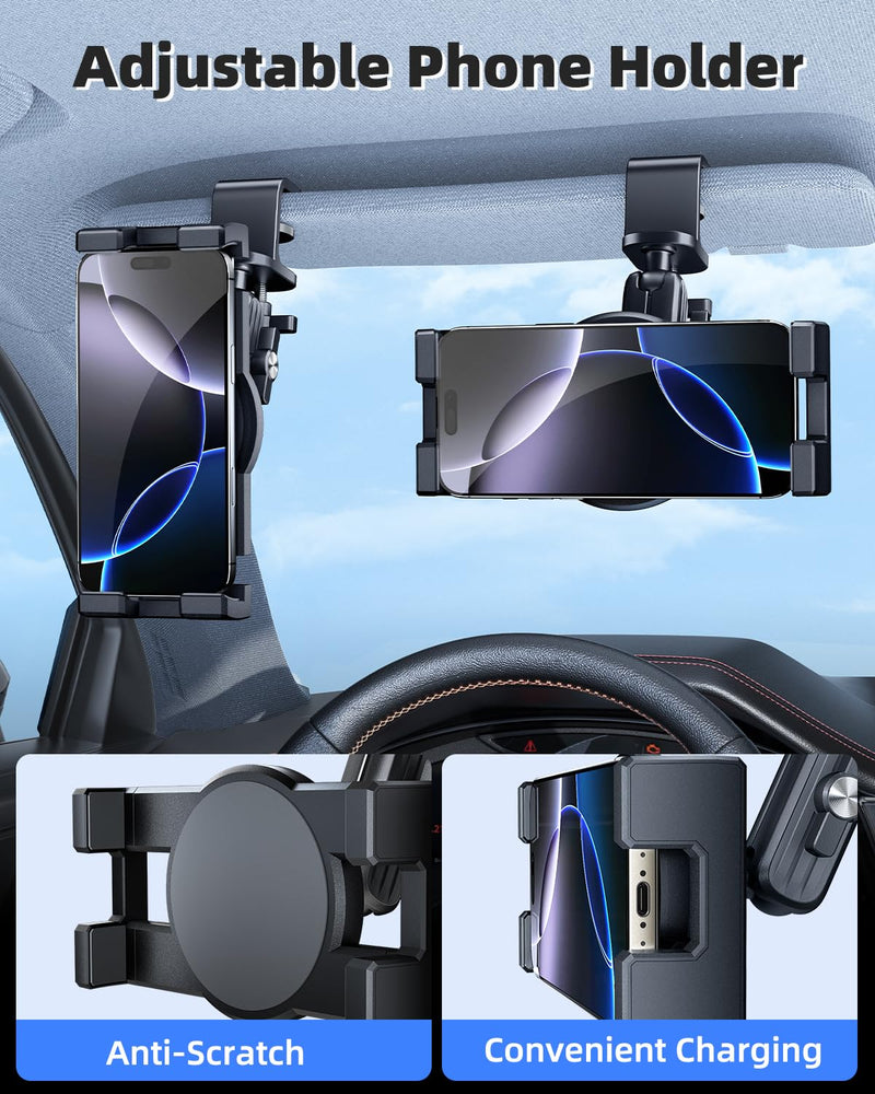 OATSBASF Sun Visor Car Phone Holder, 360°Rotation Multi-Scene Phone Holders for Your Car Dashboard, Rearview Mirror,Sun Visor,Tables, Compatible with 4.6-9.6-inch Phones and Tablets, Black