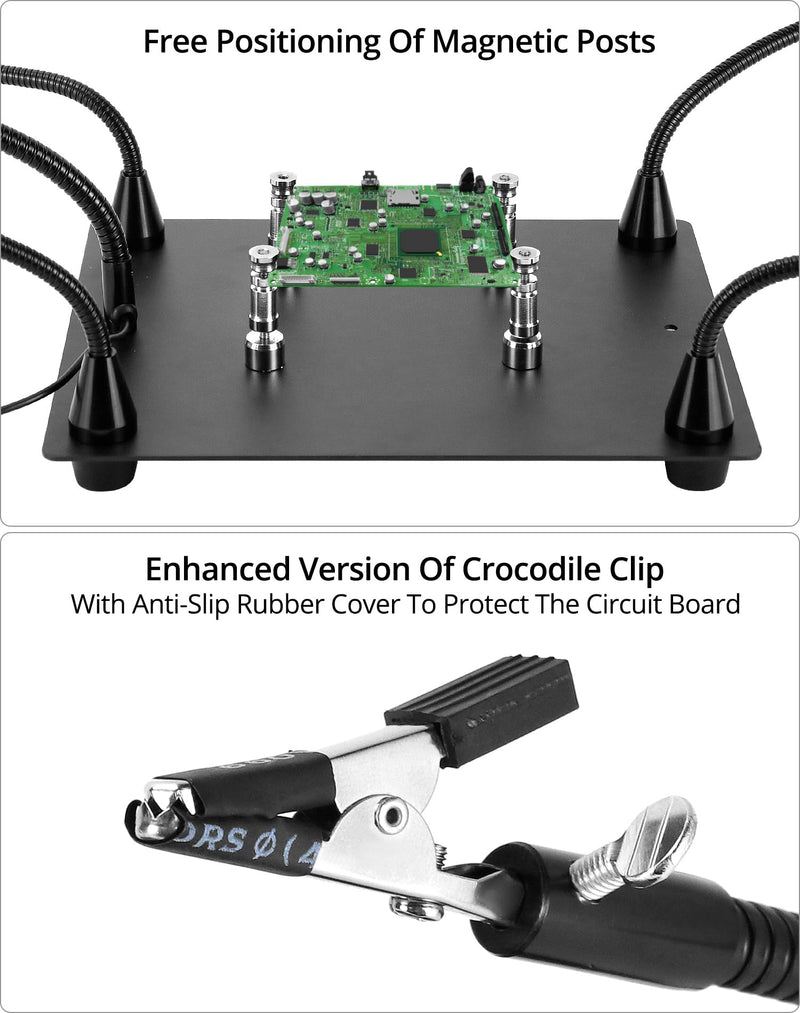 QWORK® Third Hand Soldering, with 6X LED Magnifying Lamp, 4 Soldering Helping Arms, 4 PCB Columns