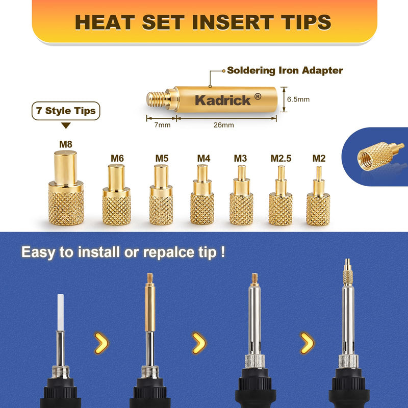 Professional Heat Set Insert Tool Kit: 80W Soldering Iron Heat Insert Tool with 520pcs Brass Inserts & Heat Set Insert Tips (M2-M8) for 3D Printing Tools + 520Pcs Heat Inserts