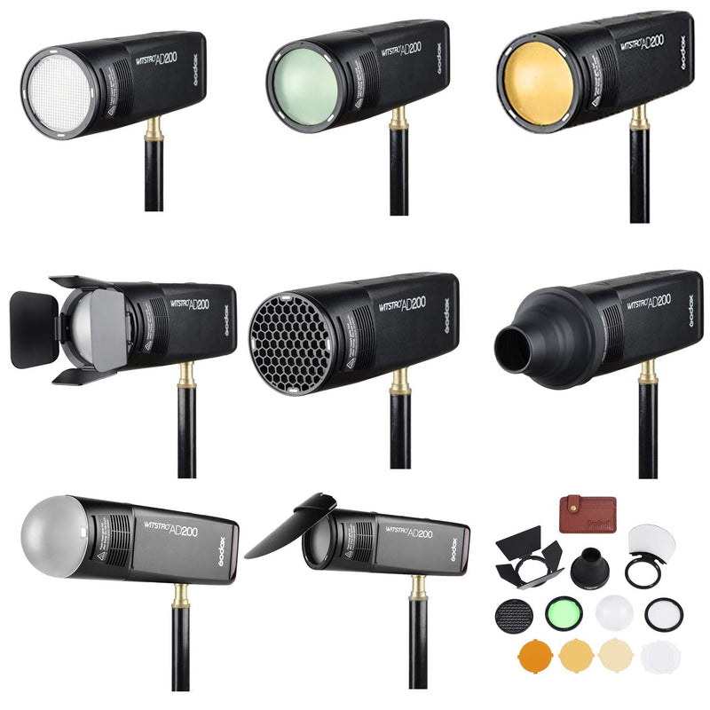 GODOX H200R, AD200 Round Head Flash Extension, 200W Strong Power, Natural Light Effects, Lightweight and Portable Spiral Flash AD200,AD200Pro Pocket Flash Strobe