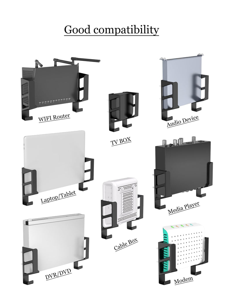 Universal Wall Mount Shelf for Modem/Router/Mac Mini/Apple TV/ROKU, Fits Cable Box Behind TV, Compatible with Wall Mount for Laptop/Mac Mini/DVR/DVD Media Players (Black) Black