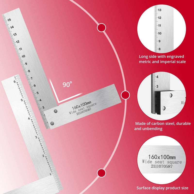 XUNTOP 4PCS Machinist Square 2, 3, 4 and 6 inch Squares Combinations, 90-Degree Right Angle Engineer Set Hardened Angle Ruler Hard Steel Construction Ideal for Precision Layout and Measurement Work