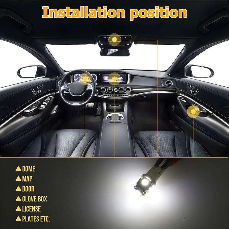 42 Pcs Car LED Lights Kit, Auto Interior Bulbs Set, 6000K 12V T10 For Accessory, Brake, License Plate, Map, Parking Lights