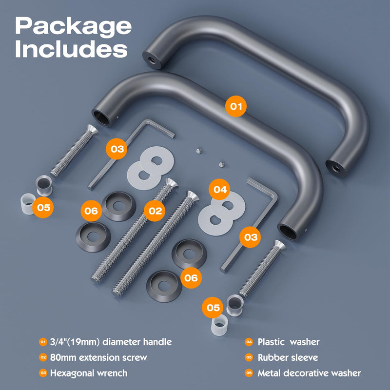 Ranbo Electroplating Grey 8" （CTC） Tubular Back-to-Back Shower Door Handle，Heavy-Duty 1.0mm Thick 304 Stainless Steel, for 1/4"- 1/2" Thick Glass and 1-3/8" - 2-1/6" Thick Wooden or Metal Doors 8 Inch