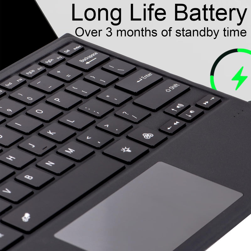 Type Cover Designed for Microsoft Portable Slim Wireless Keyboard with Touchpad Tablet Keyboard (Black with Backlight) Black With Backlight