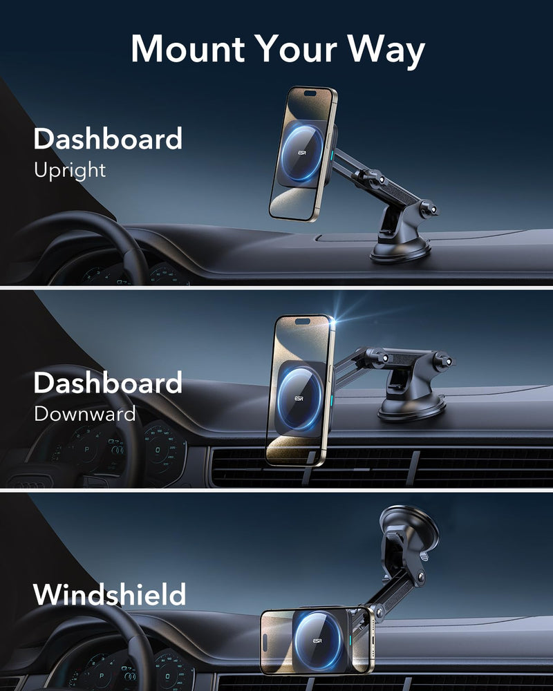ESR for MagSafe Car Mount Charger, Dashboard Magnetic Wireless Car Charger, for MagSafe Car Charger, Windshield Car Phone Holder Mount for iPhone 15/14/13/12, Fast Charging