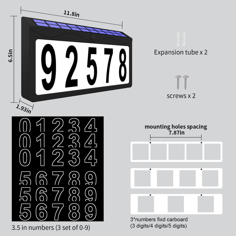 Solar Address Sign, Lighted Address Plaque Outdoor Waterproof, Illuminated RGBW Color Address Numbers, House Numbers for Home Street Mailbox Outside Black(RGBW) 6.5 IN(wall mounted)