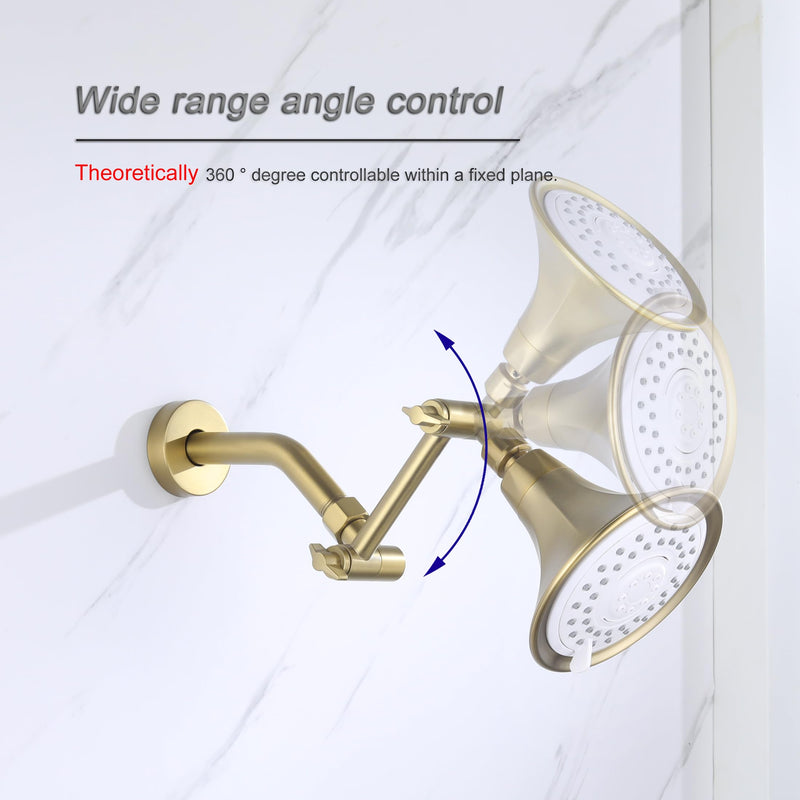 Brushed Gold 4" Shower Head Extension Arm, Senhozi Adjustable Shower Extension Arm for Rain Shower Head, Shower Head Attachment for Shower Extension, SE003BG Brushed Gold 4 Inch