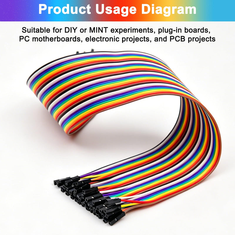 Jumper Cable, 160 Pieces Dupon Cable Set, Female-Female Cables, Plug-In Jumpers, 28AWG 10/20/30/40 cm Multicolored Jumper Wire with Dupon Connector for Arduino, Raspberry Pi & Electronics Projects