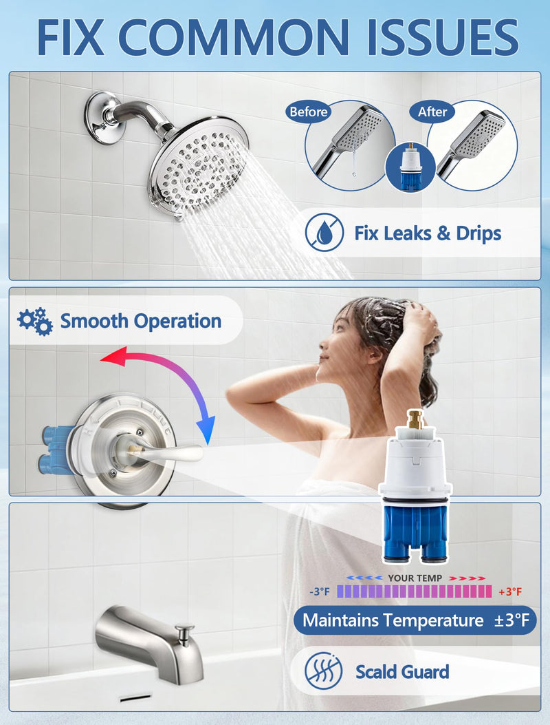 Shower Cartridge Replacement for Delta RP19804 (04/2006 Earlier) 1-Pack, Fits Delta Monitor 1300 1400 Series Single Handle, Fix Leak or Drip, Temperature or Pressure Issues, Includes Bonnet Nut RP19804 with nut