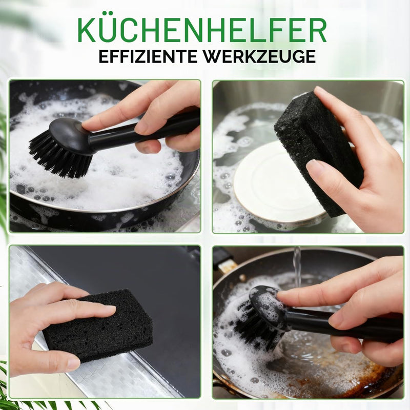 Cup Brush Set with Stainless Steel Handle, Dish Brush Set with Dishwashing Sponge, Kitchen Brush with Stainless Steel Handle, Dish Brush Set, Kitchen Washing Up Brush Cleaning Brush