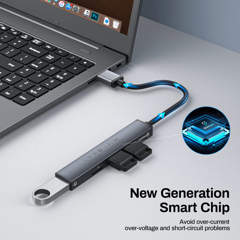 Mini USB Hub, 4-in-1 Multi-Port Adapter with High-Speed USB 3.0 Port, USB 2.0 Port and TF Card Reader, Ultra Slim Portable Data Hub Applicable for Laptop, PC, iMac Pro, MacBook Air, USB Splitter USB-A-3TF