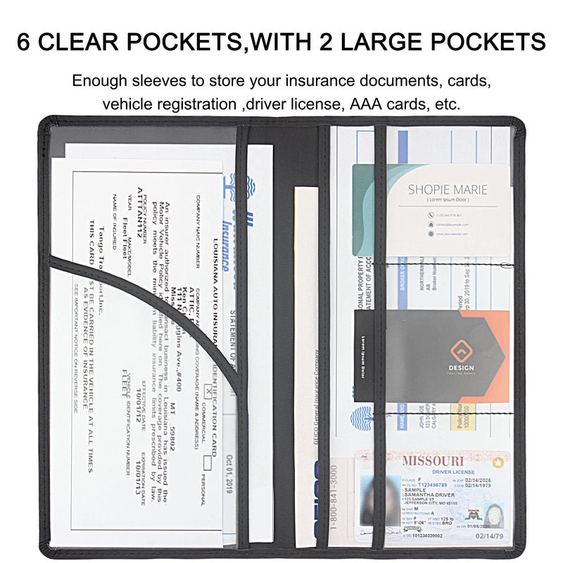 Premium Car Registration & Insurance Card Holder with Magnetic Shut, Vehicle Glove Box Car Organizer - For Documents, Cards, License (Black) Black