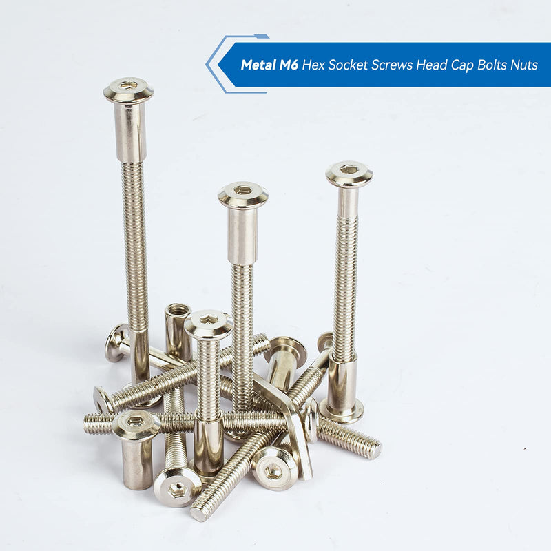 M6 Furniture Joint Connector Bolt & Cap Nut Kit Use for Cot Bed Crib Bolts Hex Drive Socket Cap Bolts - Hex Socket Screws Head (40/50/60/70/85mm 100Pcs) 40/50/60/70/85mm (100pcs)