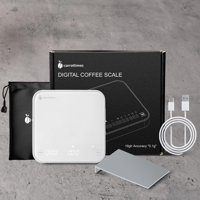 Rechargeable Mini Coffee Scale with Timer, 2kg/0.1g Precision Espresso Scale, Portable Coffee Weight Scale w/ 4 Modes for Espresso and Pour-Over Coffee (White) White