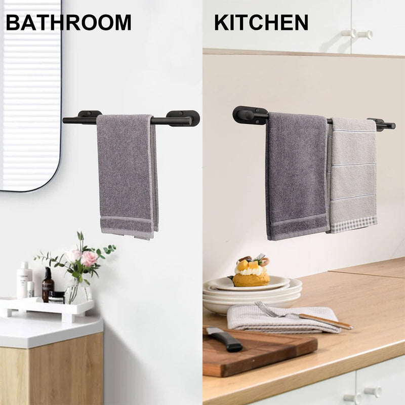 TocTen Self Adhesive Towel Bar, Stick Bath Towel Rack for Bathroom Adjustable 16-24", Stainless Steel Bathroom Towel Holder, No Drill Stick on Wall Towel Hangers for Bathroom, Kitchen (Matte Black) Matte Black 24 Inch